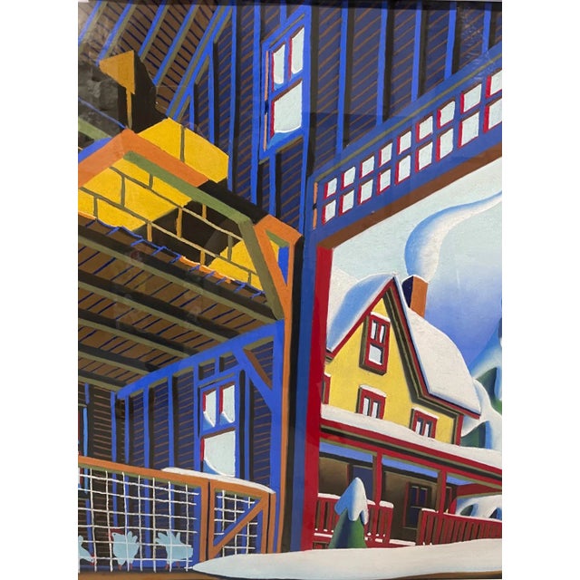 Original Wade Zahares 'Barnyard Chickens in Winter' Pastel Illustration Painting For Sale - Image 11 of 13