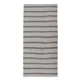 Turkish Vintage Gallery Flat-Weave in Brown, Gray, and Ivory With Stripe Design For Sale