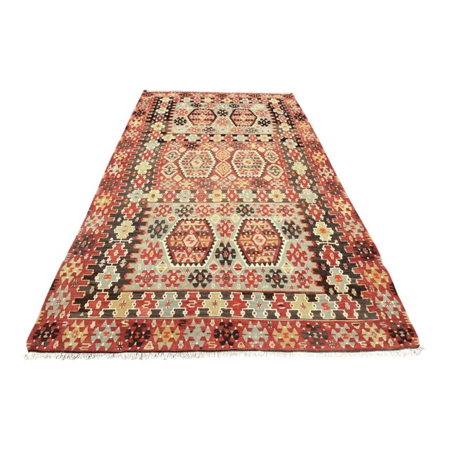 Vintage Rustic Turkish Kilim Rug - 74" X 144" For Sale