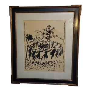 1960s Mid Century Picasso Style Signed Framed Lithograph