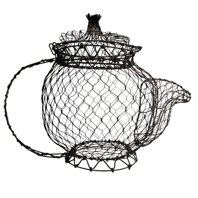 Vintage Folk Art Teapot Egg Basket For Sale - Image 4 of 5