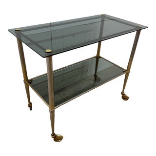 1950s Vintage French Brass Bar Cart For Sale