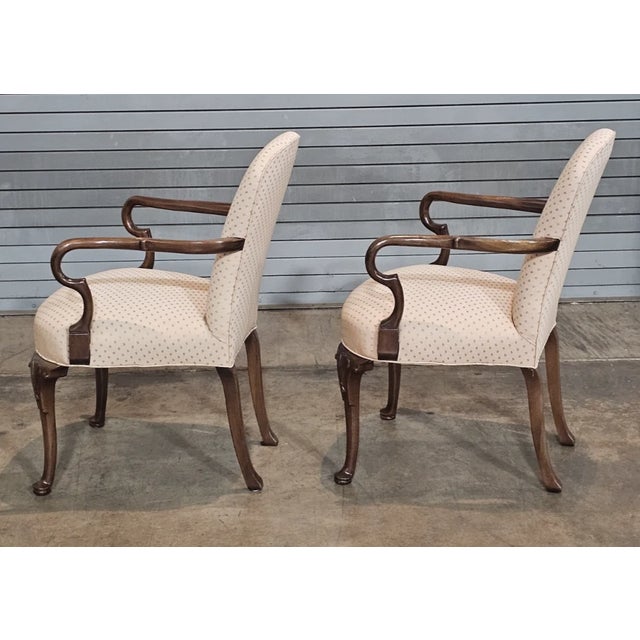 Cream Mid 20th Century Share Pair of Hickory Chair Queen Anne Style Upholstered Arm Chairs For Sale - Image 8 of 9