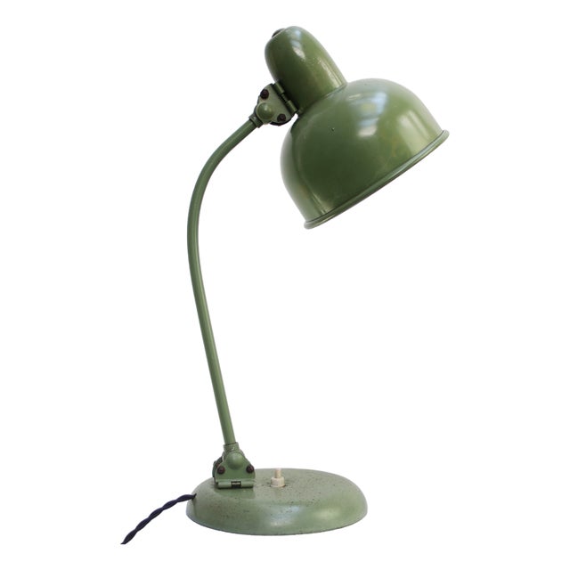 French Bauhaus Green Metal Desk Lamp, 1950s For Sale