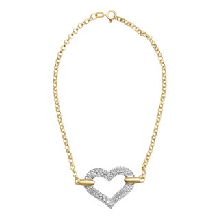 10K Two Tone Gold 1/4 Cttw Diamond Encrusted Heart Charm 7" Bracelet (H-I Color, I1-I2 Clarity) For Sale