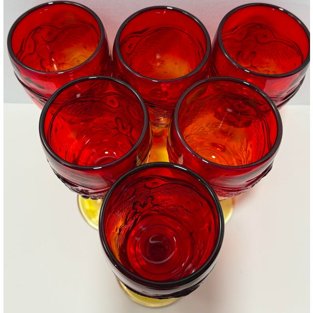 Vintage Amberina American Eagle & Stars Goblets – Red & Amber Patriotic Glass - Set of 6 For Sale In Detroit - Image 6 of 8