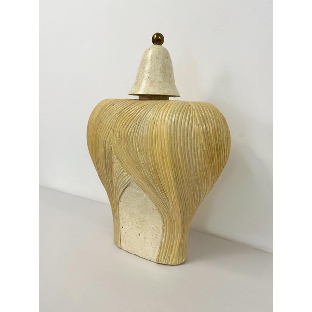 This extraordinary vintage pencil reed and tessellated stone bust is a rare and highly decorative Hollywood Regency...