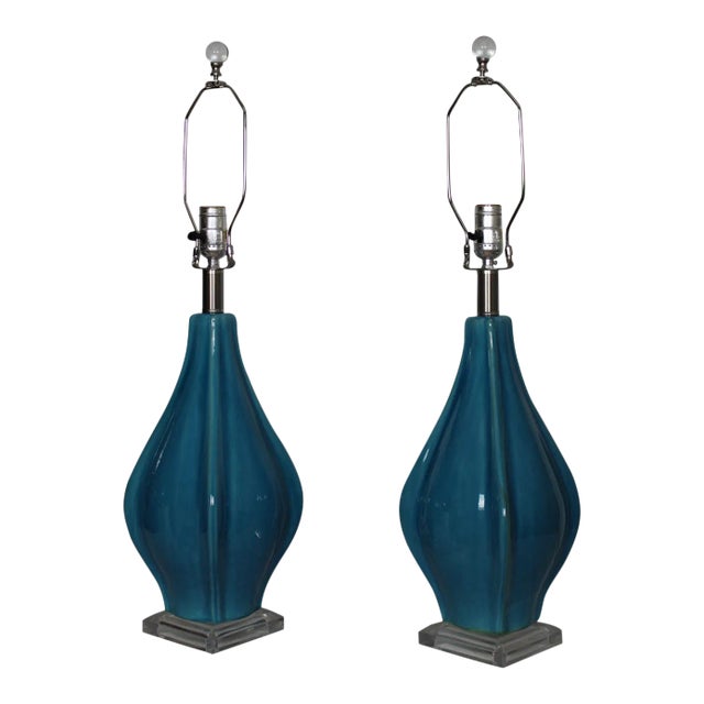 Mid 20th Century Bitossi Style Sculptural Ceramic Table Lamps - a Pair For Sale