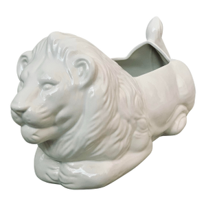 Vintage 1970’s Hollywood Regency Blanc De Chine White Glazed Ceramic Resting Lion Planter