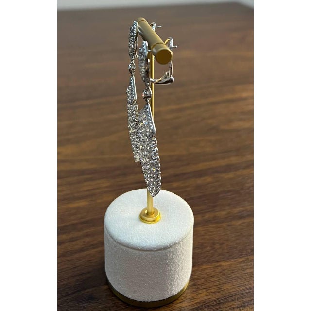 White Brilliant Cut Pave Diamond 18k White Gold Statement Drop Unique Earrings, A Pair For Sale - Image 12 of 12