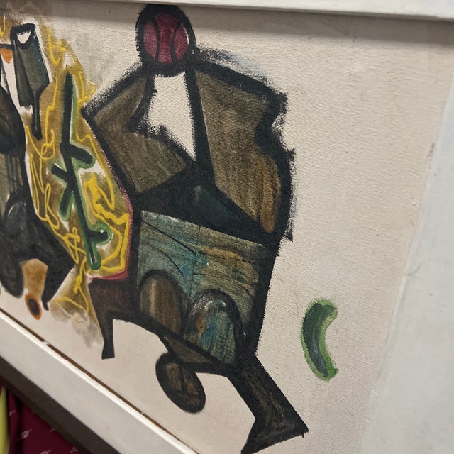 1970s Original Art Oil, Moving Figures Framed For Sale - Image 4 of 6