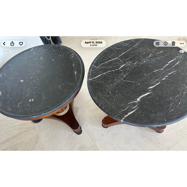 Baker Furniture Company Baker Black Marble and Wood Side Tables For Sale - Image 4 of 6