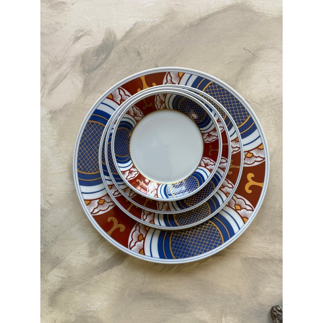 Vintage Fitz and Floyd 1975 Mishiki Plates 7.5 Inch Blue Oxblood Red Gold Vintage Japan - Set 4 Plates For Sale - Image 10 of 10