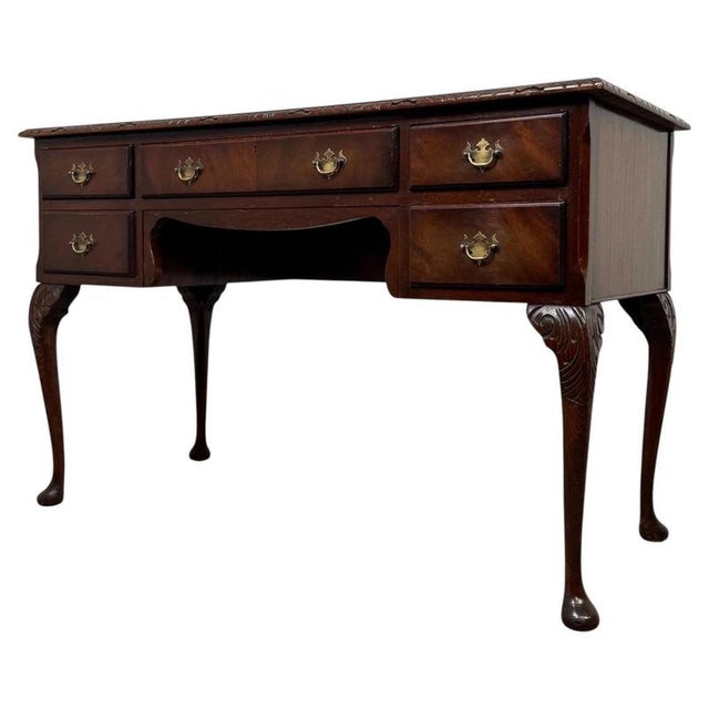 Antique English Mahogany Writing Table, 1920 For Sale - Image 6 of 12