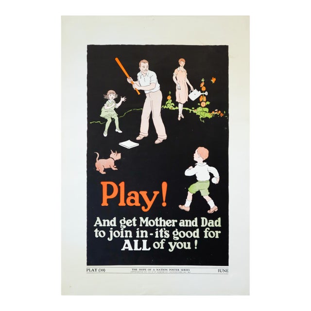 1937 American Hope of a Nation Poster Series, Play! - Family Baseball For Sale