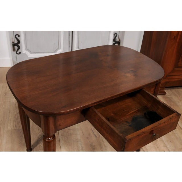 Italian Walnut 1890s Side Table with Oval Top, One Drawer and Cylindrical Legs For Sale - Image 11 of 12