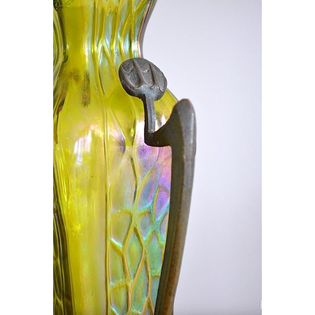 Green Art Nouveau Glass Vase with Bronze Holder attributed to Johann Lötz Witwe, 1890s For Sale - Image 8 of 12