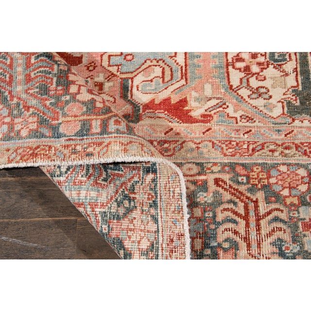 1920s Antique Persian Heriz Wool Rug Handmade in Red Featuring a Medallion Motif For Sale - Image 5 of 10