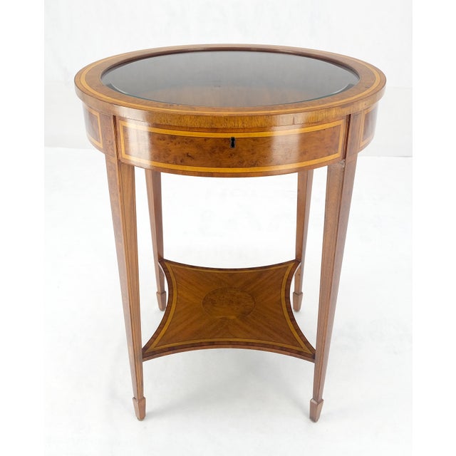 Very Fine Round Glass Top Showcase Inlaid Burl Lamp Table Stand Maitland-Smith MINT