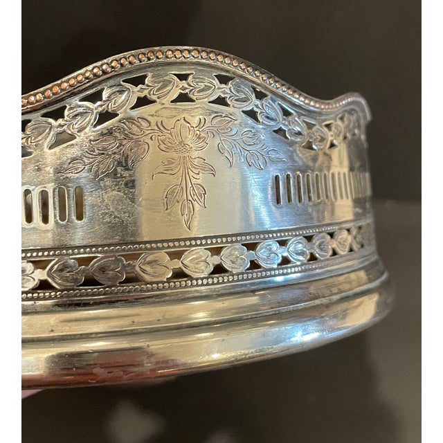 Pair of Antique Silverplate Wine Coasters For Sale - Image 4 of 5