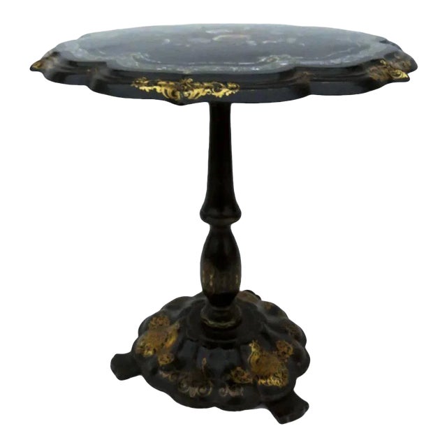 English Papier-mache Table With Turned Pedestal. For Sale