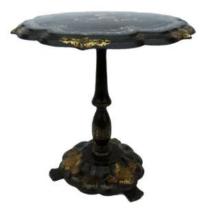 English Papier-mache Table With Turned Pedestal.