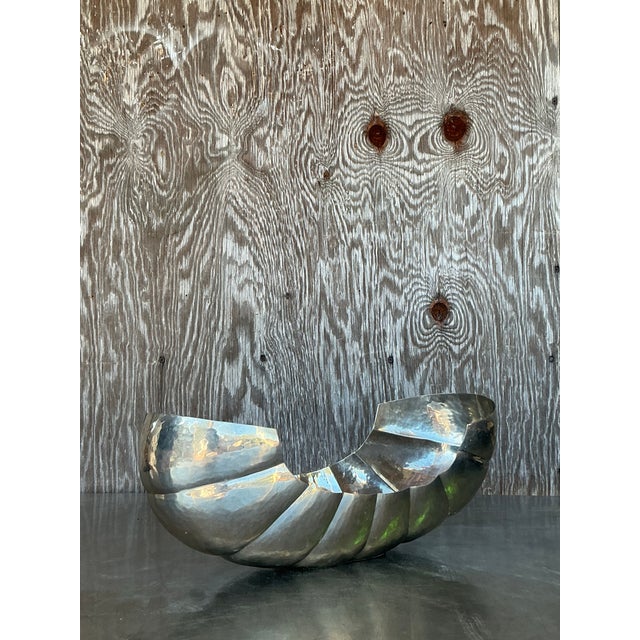 Vintage Boho Hammered Metal Victoria Tray For Sale - Image 9 of 12