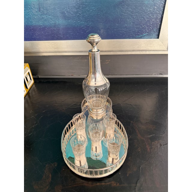 Antique French Sterling Apertif Set With Silver Plate Gallery Tray, 7pc Set For Sale - Image 9 of 15