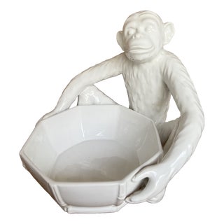 Vintage White Ceramic Monkey Bowl by Paolo Danna for Vivai Del Sud, Italy, 1970s For Sale