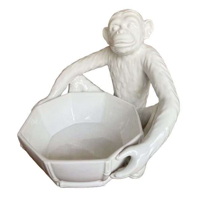 Vintage White Ceramic Monkey Bowl by Paolo Danna for Vivai Del Sud, Italy, 1970s For Sale