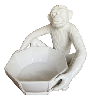 Vintage White Ceramic Monkey Bowl by Paolo Danna for Vivai Del Sud, Italy, 1970s