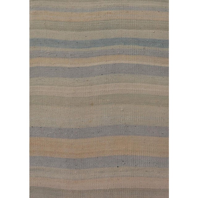 Measures: 2'3 x 10'9 Vintage Turkish Kilim Runner Pastel Stripes Ivory Blue Beige Wool Rug. Keivan Woven Arts /...