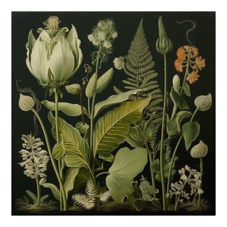 20' X 20' Original Watercolor Botanical Fine Art Print - Dark Green, Unframed For Sale