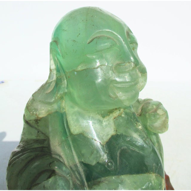 Vintage Chinese Fluorite Hotei Buddha on Wooden Stand For Sale - Image 11 of 12