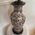 Vintage Iznik Pattern Ceramic Chinoiserie Lamp on Carved Wood Base With Gold Shade For Sale - Image 11 of 12