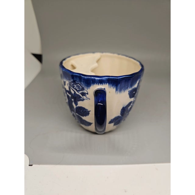 Blue Floral Pattern Vintage Mustache Shaving Mug For Sale - Image 4 of 6
