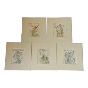 Original Antique Chromolith Prints, Set of 5