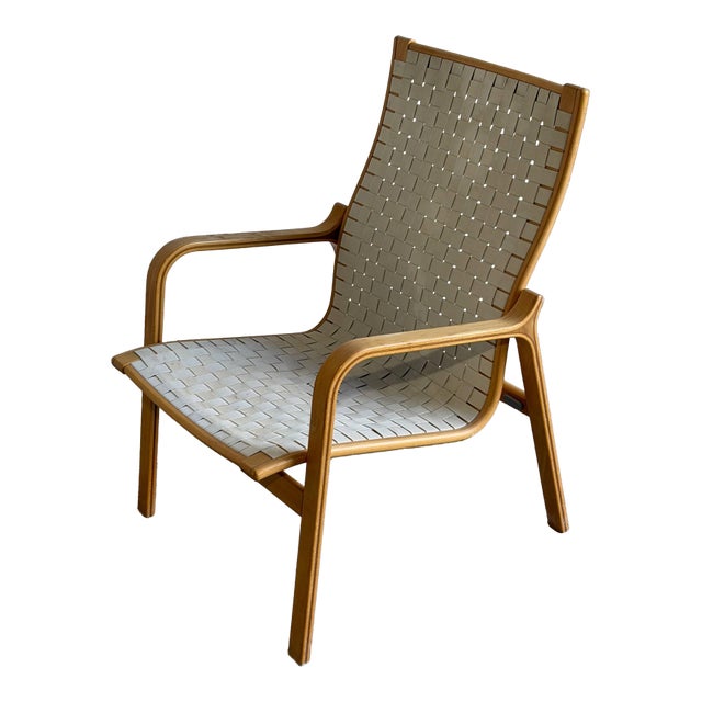 Vintage Swedish Bentwood Lounge Chair Woven Sling Seat Mid Century Modern 1970s For Sale