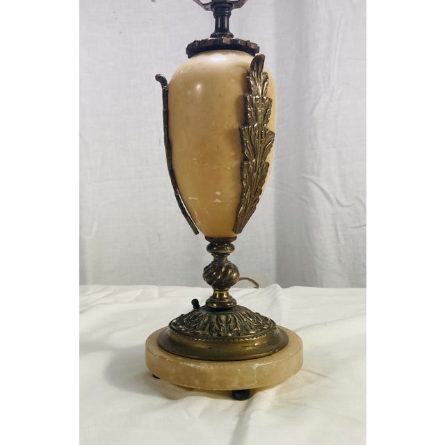 Sand Antique French Alabaster Egg Shape Lamp With Bronze Ormolu Mounts Table Lamp Custom Parchment Shade For Sale - Image 8 of 11