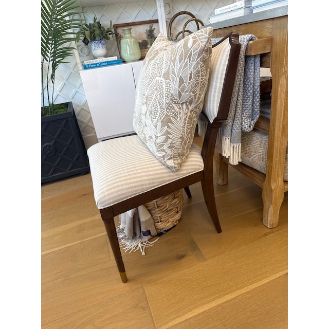 Traditional Powers Upholstered Side Chair – Custom Cream & Tan Linen For Sale - Image 3 of 7