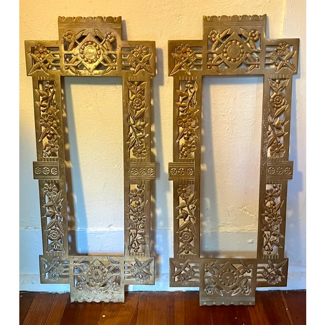 Antique 19th Century Aesthetic Movement Brass Architectural Grills or Picture Frames for Mirrors Dated 1883 - A Pair For Sale - Image 13 of 14