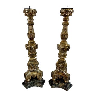 Distressed Italian Silver & Gold Gilt Candlesticks, 20th Century For Sale