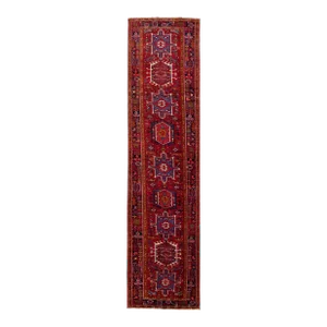 1960s Vintage Persian Heriz Red Handmade Geometric Wool Runner