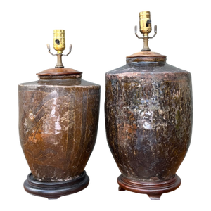 Vintage Boho Glazed Ceramic Lamps - Set of 2