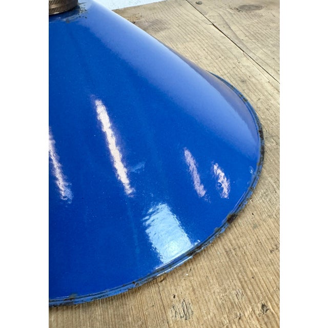 Industrial Blue Enamel Factory Pendant Lamp, 1950s For Sale - Image 13 of 17