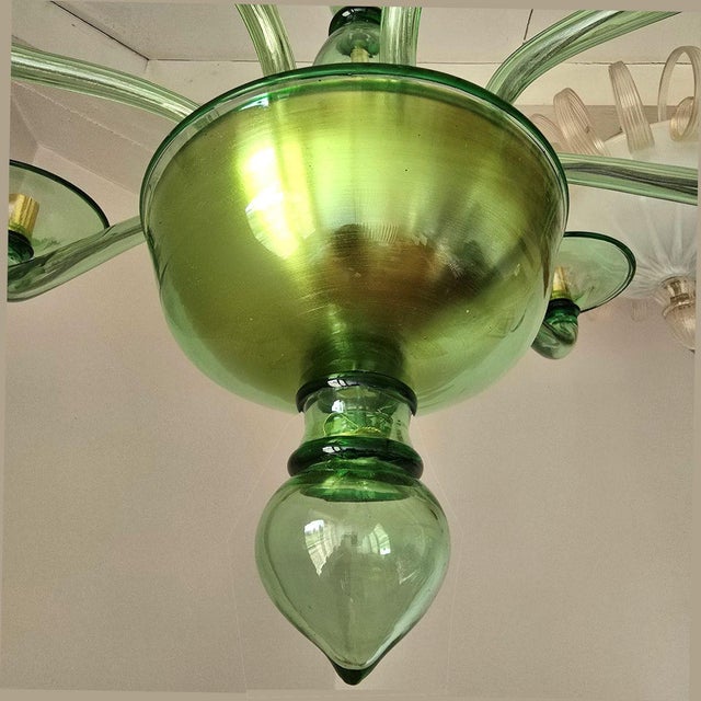 1980s Mid Century Modern, Murano Green Glass Chandelier For Sale In Dallas - Image 6 of 9
