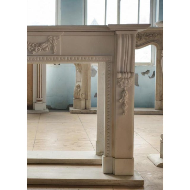 Neoclassical Hand-Carved Marble Fireplace Mantle For Sale - Image 4 of 6