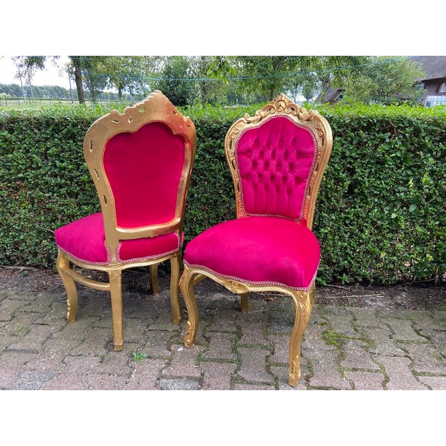 Late 20th Century Late 20th Century French Louis XVI Dining Chairs in Gold Beech & Fuchsia Red Velvet - Set of 2 For Sale - Image 5 of 6