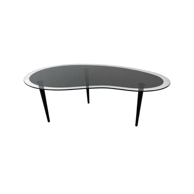 Black 1980s Black and Clear Glass Kidney Coffee Table Postmodern Vintage Boomerang For Sale - Image 8 of 8