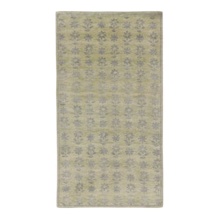 Rug & Kilim’s Block Print Rug with Gray, Chartreuse and Ochre Floral Patterns For Sale